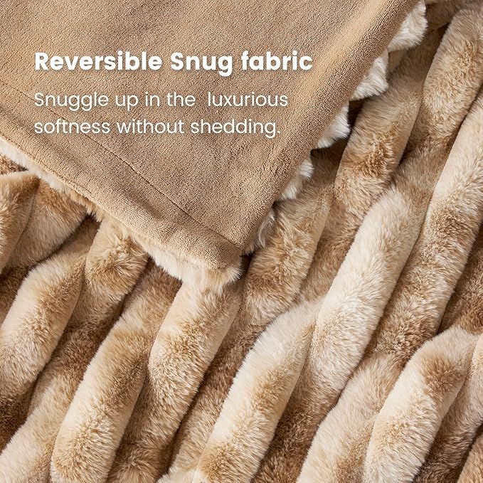 Cozy Bliss Faux Fur Throw Blanket for Couch, Cozy Warm Plush Striped Blanket for Sofa Bedroom Living Room, 60 * 80 Inches Tie-dye Khaki