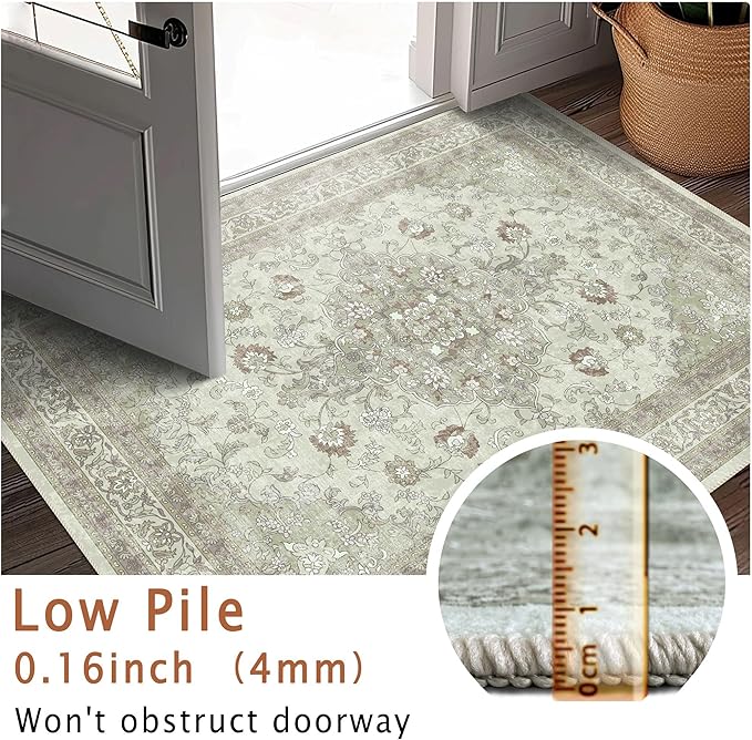 vivorug Runner Rug 2'x7' Vintage Floral Washable Non-Slip Runners for Hallways Kitchen Entryway Laundry Room Carpet Hallway Runner Sage Green