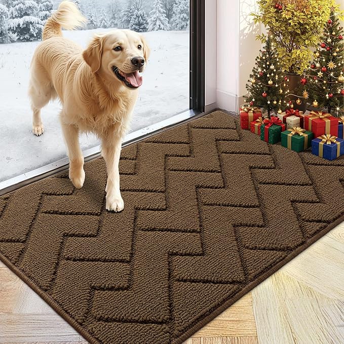 hicorfe Front Door Mat Outside Entrance,24"x35" Absorbent Muddy Dirt Resist Welcome Door Mats Outdoor Indoor,Stain and Fade Resistant,Non Slip Backing Entry Mat Doormat for Entryway (Dark Brown)