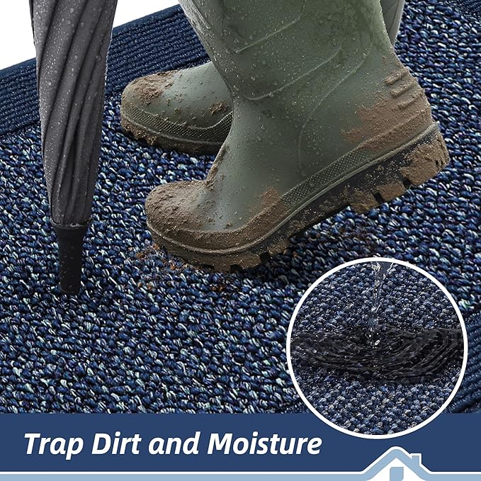 BEQHAUSE Indoor Door Mat 20" x 32", Dirt Trapper Door Mats Non-Slip Entryway Rugs Washable, Resist Dirt Absorbent Welcome Mat, Low Profile Floor Mats for Front Back Door and Entryway, Blue
