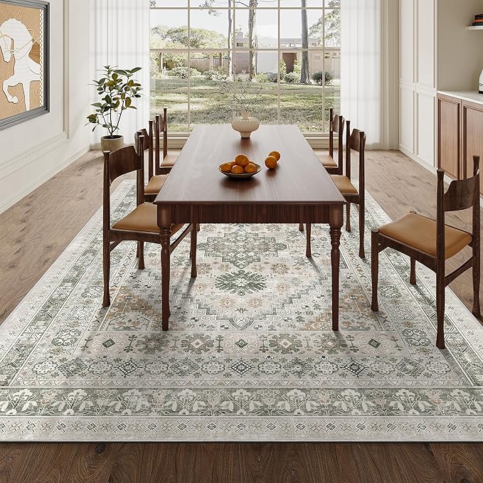 zesthome 6x9 Area Rug, Super Soft Washable Rugs for Living Room, Non-Slip Stain Resistant Vintage Rugs, Ultra-Thin Large Area Rugs (Brown/Grey,6'x9')