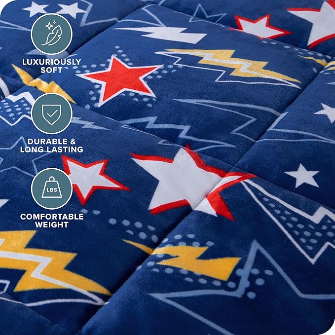 Bare Home Weighted Blanket Twin or Full Size 7lb (40" x 60") - Minky Fleece - Premium Heavy Blanket Nontoxic Glass Beads (Superhero, 40"x60")