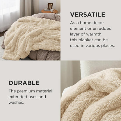 Bedsure GentleSoft Fluffy Beige Throw Blanket for Bed, Faux Fur Gifts Beige Decor Light Tan Khaki Blanket Neutral Decoration for Home, Soft Cozy Fuzzy Plush Thick Warm Sherpa Fleece Cute Stuff, 50x60