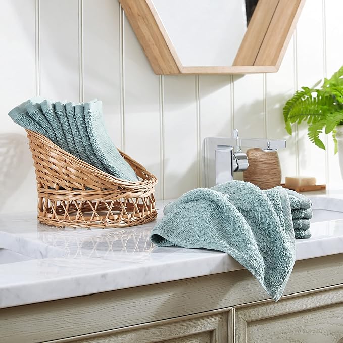 Tommy Bahama- Washcloth Set, Highly Absorbent Cotton Bathroom Decor, Low Linting & Fade Resistant, Oeko-Tex Certified (Northern Pacific Turquoise, 12 Piece)