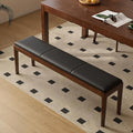 55.1'' Leather Upholstered Dining Bench with 100% Solid Oak Wood Bench Frame, 13.8'' Widened Padded Bed End Bench Ottoman for Kitchen Living Room Bedroom Entryway, Black