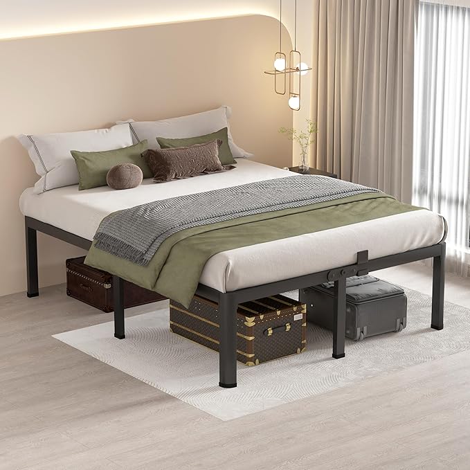 MAF 18 Inch King Size Bed Frame with Round Corner Legs Mattress Slide Stopper No Box Spring Needed Heavy Duty Metal Platform Bed Frames, 3000 LBS Steel Slats Support