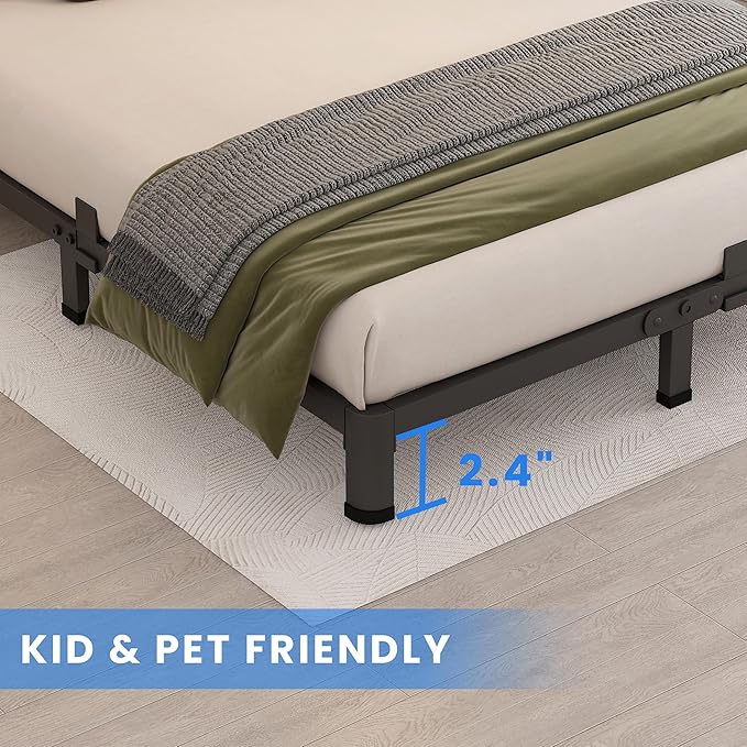 MAF 4 Inch Queen Metal Platform Bed Frame with Round Corner Legs, 3000 LBS Heavy Duty Steel Slats Support, Noise Free, No Box Spring Needed, Easy Assembly