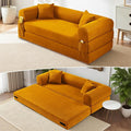 80" Convertible Sofa Bed, Corduroy Deep Seat Folding Pull Out Couch with Pillows, No Assembly Modern Boneless Couch Compression Sofa in Box, Floor Sofa with Storage Pocket for Living Room,Yellow