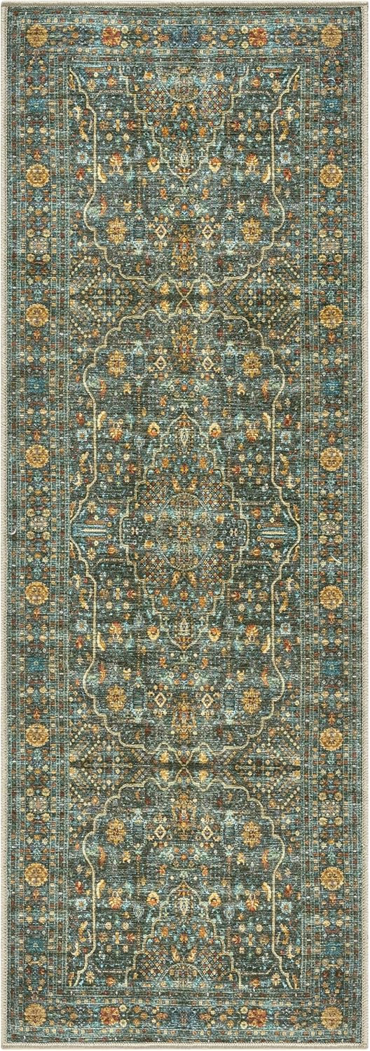Keen Home Design 2x12 Rug - Machine Washable Runner Rug with Non-Slip Backing, Ideal for Hallway, Entryway, Kitchen, Laundry Room - Vintage, Easy Clean, Durable, Low Pile - (2'6" x 12')