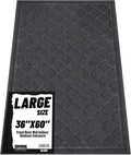 Front Door Mat Indoor Outdoor Entrance, 36" x 60" All-Season Heavy Duty Waterproof Doormat, Non-Slip Absorbent Entryway Mat, Easy to Clean, Low Profile Commercial Floor Mat for Indoor Outdoor