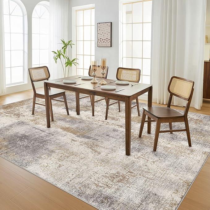 Area Rug Living Room Rugs - 6x9 Washable Soft Indoor Neutral Modern Abstract Low Pile Rug Carpet for Bedroom Dining Room Farmhouse Home Office - Brown Grey