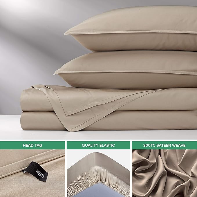 Pure Bamboo Queen Sheets, Genuine 100% Organic Viscose Derived from Bamboo Bed Sheet Set, Luxuriously Soft & Cooling, Double Stitching, 2 Year Quality Promise (Queen, Sand)
