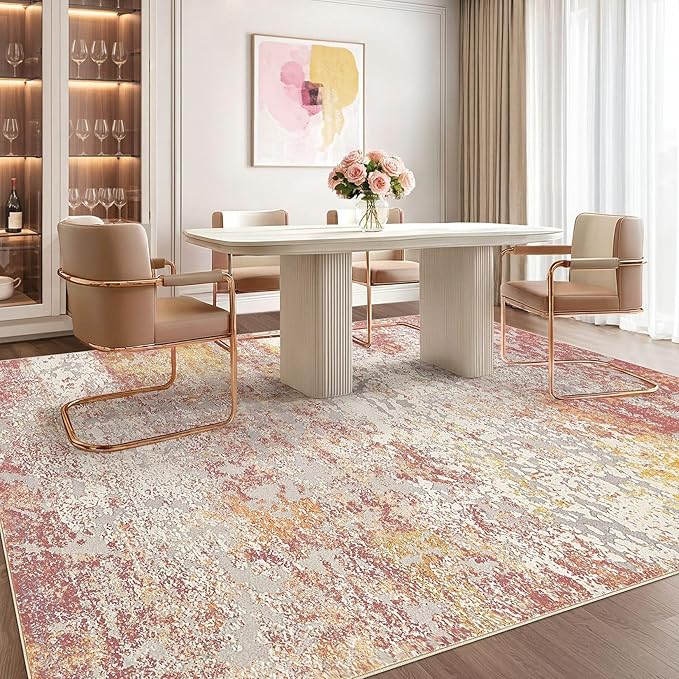 Area Rug Living Room Rugs - 9x12 Washable Large Soft Indoor Neutral Modern Abstract Low Pile Rug Carpet for Bedroom Dining Room Farmhouse Home Office - Colorful