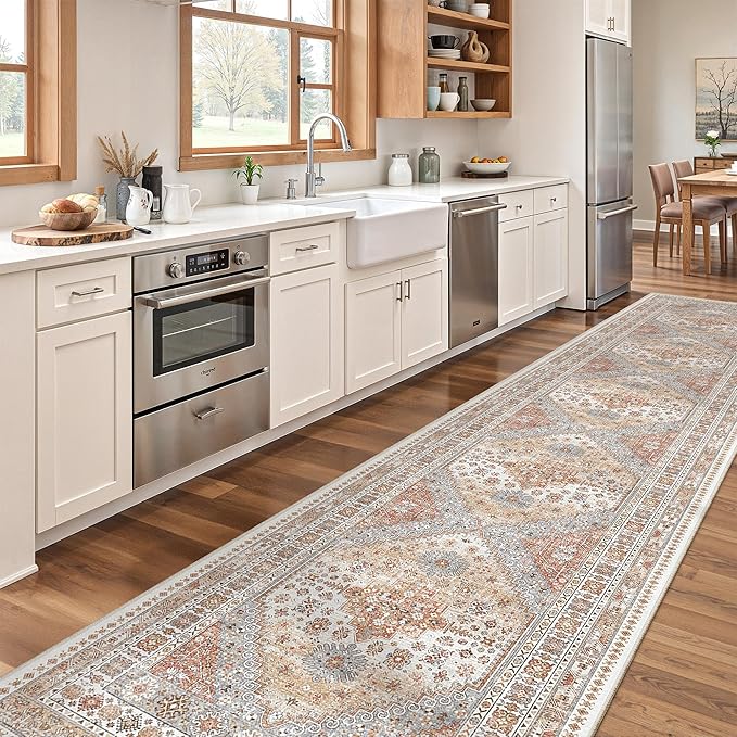 zesthome Washable Runner Rug 2.5x12 - Stain Resistant Entryway Rug,Ultra-Thin Kitchen Rugs, Anti Slip Backing Runner Rugs for Entrance Laundry Room Indoor Hallway (Orange,2.5'x12')