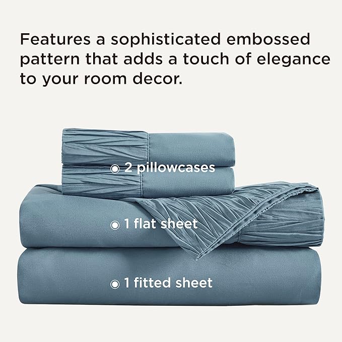 Bedsure King Size Sheets Set - 4 Pieces Soft King Sheets - Breathable & Cooling - Hotel Luxury - Easy Care Polyester Microfiber Bedding for Women, Men, Mineral Blue