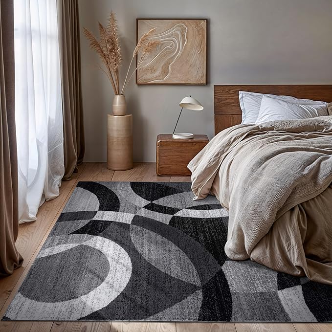 Rugshop Contemporary Abstract Circles Perfect for high Traffic Areas of Your Living Room,Bedroom,Home Office,Kitchen Area Rug 6'6" x 9' Gray
