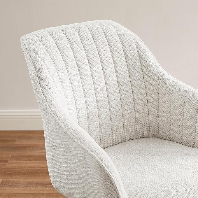 Zouron Mid Century Modern Accent Chair with Wooden Legs, Upholstered Swivel Chair No Wheels, Side Accent Armchair Vanity Chair for Small Space Home Office Living Room Bedroom, Beige