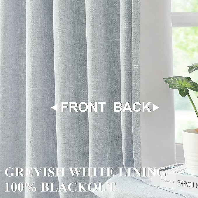 Vision Home Blue Fog Linen Full Blackout Curtains 84 inch Long for Bedroom Living Room Darkening Soundproof Window Panels Thermal Insulated Rod Pocket Back Tab Farmhouse Drapes 56" Wx84 Lx2