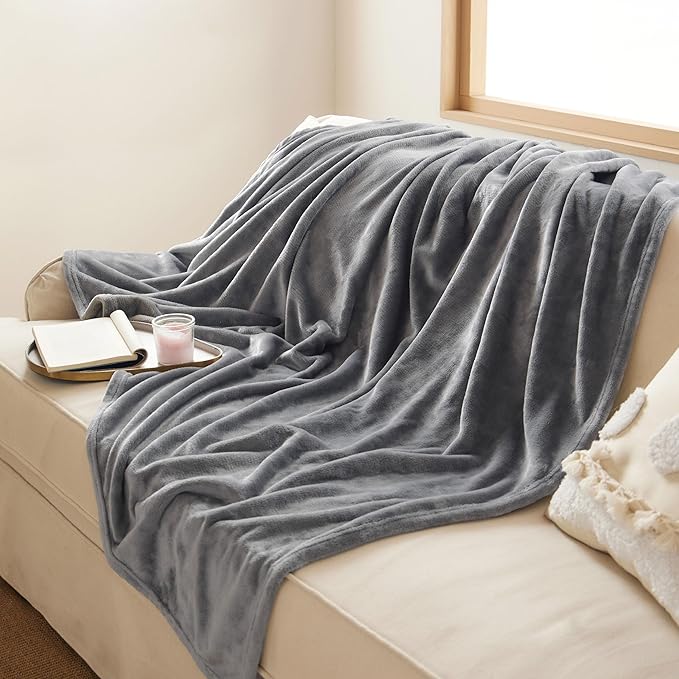 Bedsure GentleSoft Fleece Blanket Twin Size Grey - 300GSM Lightweight Plush Fuzzy Cozy Soft Warm Blanket for Bed, Sofa, Couch, Travel, Camping, 60x80 inches