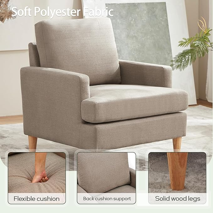 VKNOW Mid-Century Accent Chairs Set of 2, No Tools Assembly Required, Modern Upholstered Polyester Armchairs for Living Room & Bedroom, Comfortable Reading Chairs with Wood Legs, Brown