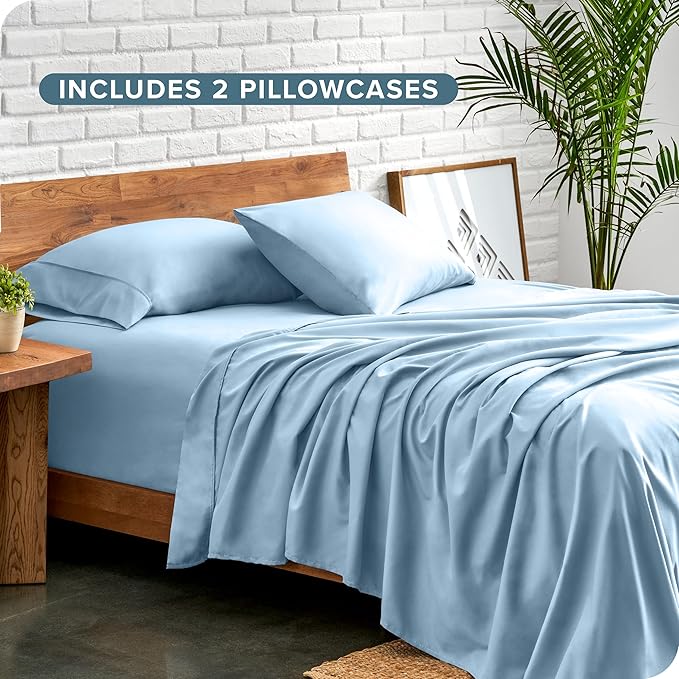 Bare Home Hotel Luxury Twin XL Sheet Set, Extra Soft - 4 Piece Set - Deep Pockets - Easy Fit - Cooling & Breathable - Wrinkle, Fade, Stain Resistant - Includes 2 Pillowcases (Twin XL, Light Blue)