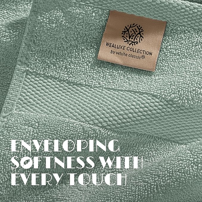 White Classic Green Hand Towels for Bathroom [12 Pack] Cotton Hand Towel Bulk for Gym, Kitchen and Spa, 16x27 Inches Soft Highly Absorbent Quick Dry Terry Salon Towels
