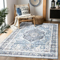Area Rug 5×7, Vintage Boho Rug,Ultra-Soft Low Pile, Washable, Non Slip,Stain Resistant Printed Carpet for Living Room Bedrooms Playroom Office Kitchen, Light Blue