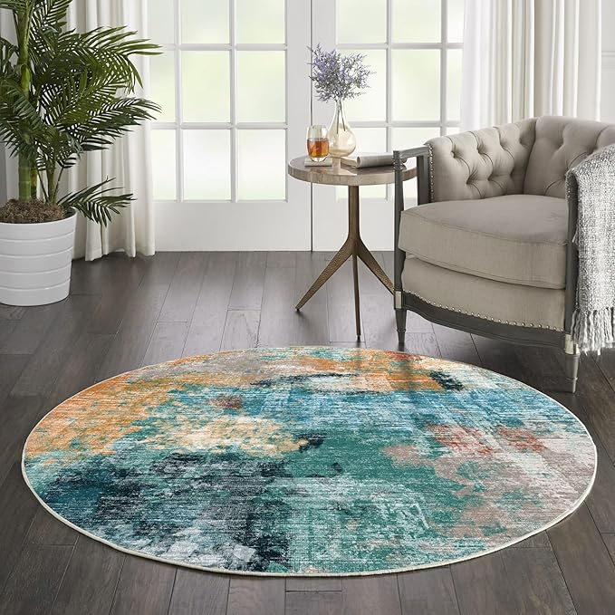 vivorug Round Rug 6ft Abstract Round Area Rug Non-Slip Indoor Carpet for Living Room Bedroom Entryway, Stain Resistant Home Decor Circle Rug, Rosy Clouds