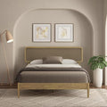 NTC Lupin Wooden Bed Frame with Headboard, Solid Oak and Rubber Wood Foundation with Silent Slats and Wood Central Supports, 1000 Lb Capacity, Queen - Sand