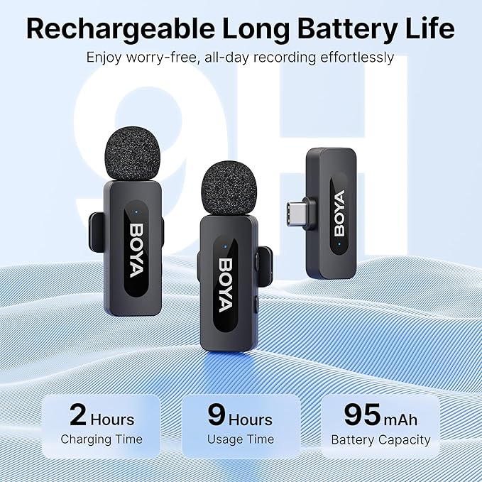 BOYA BY-V20 USB-C Wireless Microphone for Android Type-C,iPhone 16/15,328FT Los Range,9H Battery,Noise Reduction Mini Wireless Lavalier Lapel Mics for Interview YouTube TikTok(2TX+1RX)