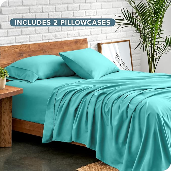 Bare Home Hotel Luxury Twin Sheet Set, Extra Soft - 4 Piece Set - Deep Pockets - Easy Fit - Cooling & Breathable - Wrinkle, Fade, Stain Resistant - Includes 2 Pillowcases (Twin, Turquoise)