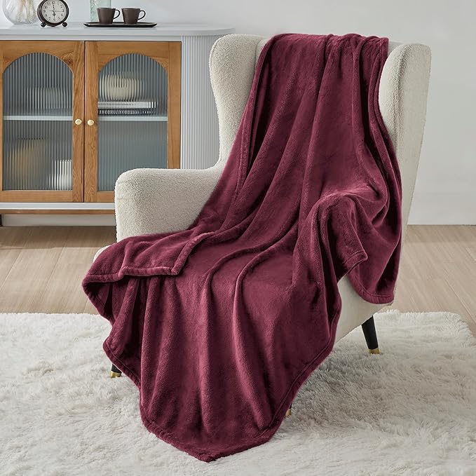 Bedsure GentleSoft Fleece Blanket Twin Size Burgundy - 300GSM Lightweight Plush Fuzzy Cozy Soft Warm Blanket for Bed, Sofa, Couch, Travel, Camping, 60x80 inches