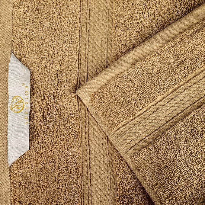 SUPERIOR Egyptian Cotton Pile 9 Piece Towel Set, Includes 3 Bath, 3 Hand, 3 Face Towels/Washcloths, Ultra Soft Luxury Towels, Thick Plush Essentials, Guest Bath, Spa, Hotel Bathroom, Toast