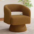 Swivel Accent Chair, Modern Comfy Teddy Barrel Chairs, Oversized Upholstered Round Arm Chair for Living Room, Bedroom, Reading Room, Brown, 1 PCS