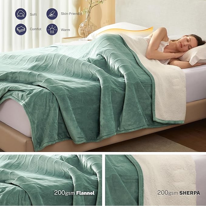 Electric Blanket Twin 62"x84" Heated Electric Blankets 10 Heating 12 Time Settings Levels 8 Hours Auto Off Fast Heating and Overheat Protection ETL Certified Machine Washable,Green