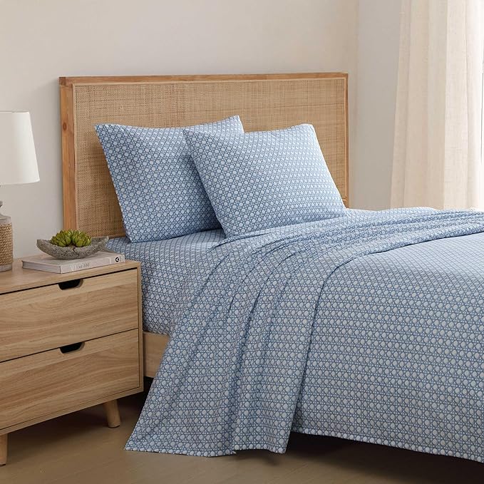 Tommy Bahama - Queen Bed Sheets, Crisp & Cool Cotton Percale Bedding with Matching Pillowcases, Lightweight Bed Set, Oeko-Tex Certified (Bahama Isle Blue)