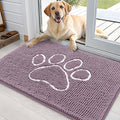 OLANLY Dog Door Mat for Muddy Paws 36x24, Paw Print Design, Absorbs Moisture and Dirt, Absorbent Non-Slip Washable Doormat, Quick Dry Chenille Mud Mat, Entry Indoor Entryway Carpet, Deep Plum