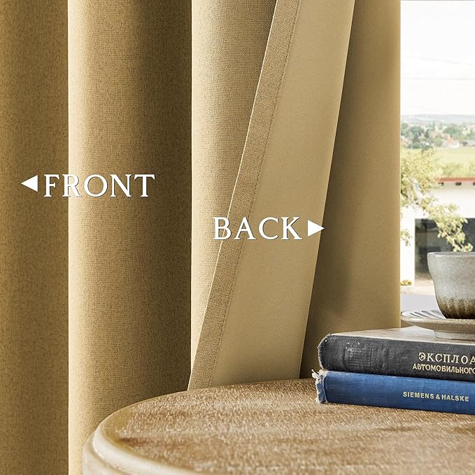 ChrisDowa 100% Blackout Mustard Yellow Solid Curtains 54 Inches Long 2 Panels for Bedroom Living Room,Farmhouse Room Darkening Thermal Insulated Soundproof Grommet Top Window Treatment Drapes,52x54