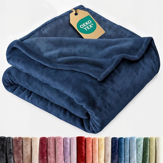 Ultra Soft Fleece Blanket Twin Size - Flannel Fleece Luxury Twin Blanket - Lightweight for Couch Bed Chair - Thick, Warm and Breathable - All Season Cozy Fuzzy, Anti-Static Microplush Bedding, Navy