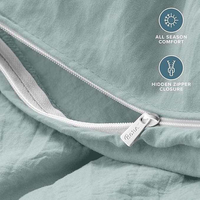 Bare Home Microfiber Duvet Cover Set - Ultra Soft Washed Microfiber - Twin/Twin Extra Long - Linen-Like Look - Easy Care - Breathable Fabric - Our Softest Duvet Cover Set (Twin/Twin XL, Sea Spray)