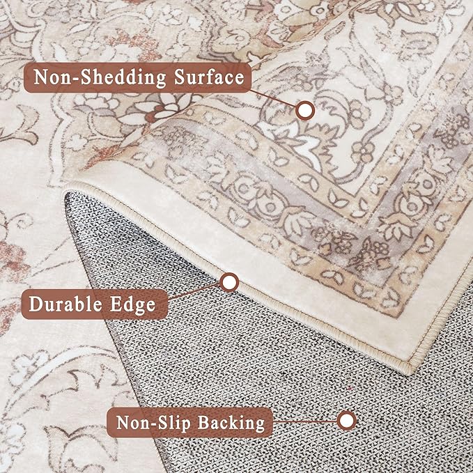 vivorug Runner Rug 2'x7' Vintage Floral Washable Non-Slip Runners for Hallways Kitchen Entryway Laundry Room Carpet Hallway Runner Beige