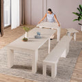 Transformer Table - Solid Wood Extendable Dining Table, Seats 2-12, Extendable Dining Room Table, Space-Saving Furniture, Expandable Dining Furniture (White, Table + Bench)