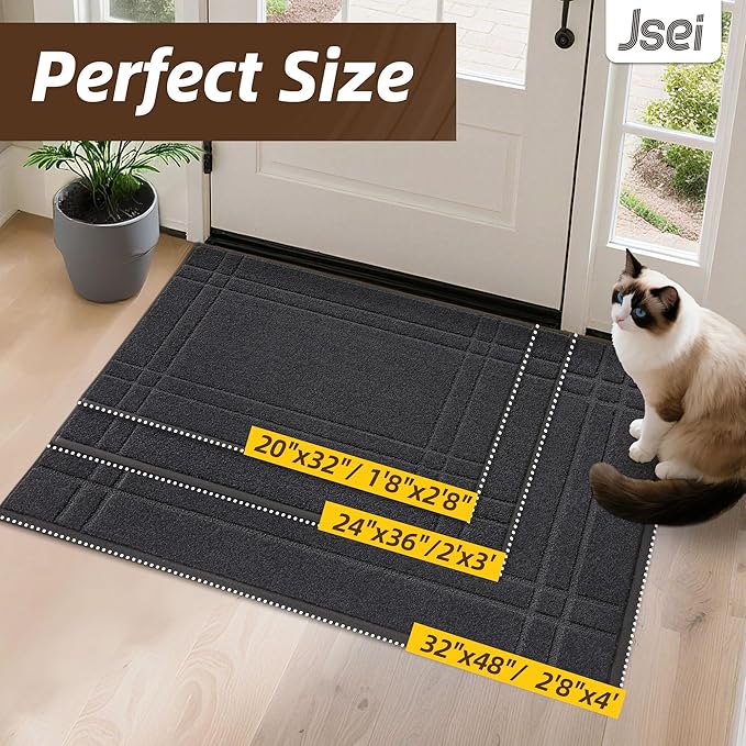 JSEI Entryway Rugs Doormat 20"x32", Non-Slip Dirt Trapper Door Mats Indoor, Washable Absorbent and Stain Resist Welcome Floor Mat for Front Door, Dog Door Mat, Muddy Wet Shoes & Paws, Dark Grey