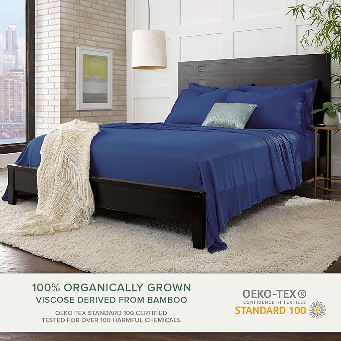 Pure Bamboo Full Sheets, Genuine 100% Organic Viscose Derived from Bamboo Bed Sheet Set, Luxuriously Soft & Cooling, Double Stitching, 2 Year Quality Promise (Full, Cobalt Blue)