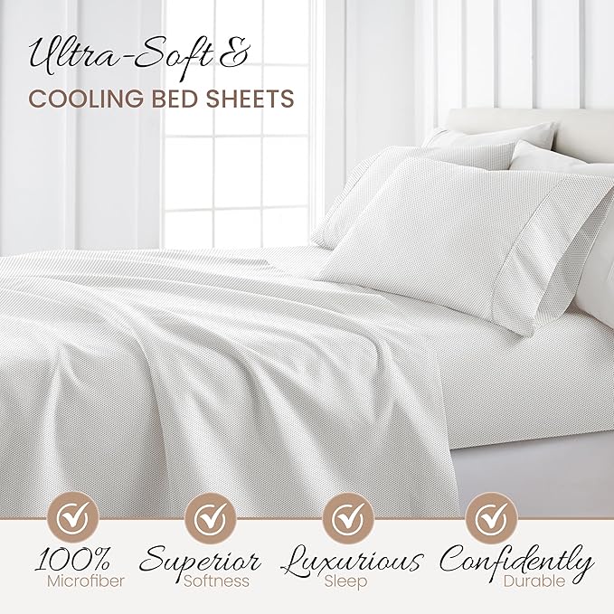 Linen Market Double-Brushed Patterned Microfiber California King Sheet Set 4 Piece – Oeko-TEX Certified Ultra Soft & Wrinkle-Free - 16" Deep Pocket Sheets Easy Care Cal-King Size - Stippled Gray