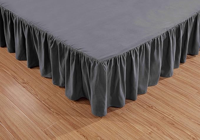 Sheets & Beyond Wrap Around Solid Microfiber Luxury Hotel Quality Fabric Bedroom Gathered Ruffled Bedding Bed Skirt 14 Inch Drop (Twin, Charcoal)