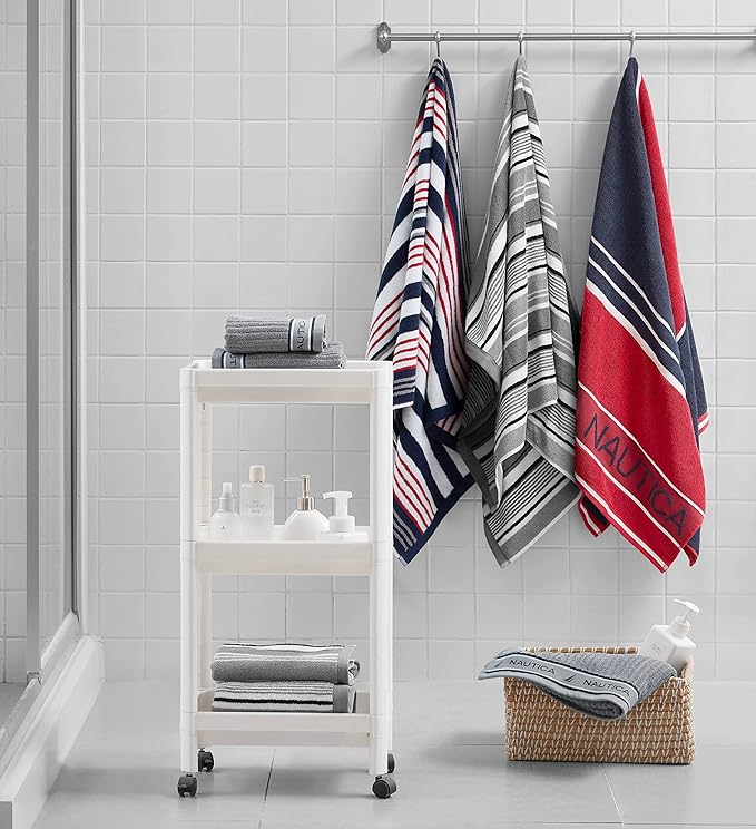 Nautica - Bath Towels, 100% Soft & Absorbent Fluffy Cotton, Highly Absorbent & Quick Dry, Medium Weight Bathroom Towels (Signature Grey, 6 Piece)