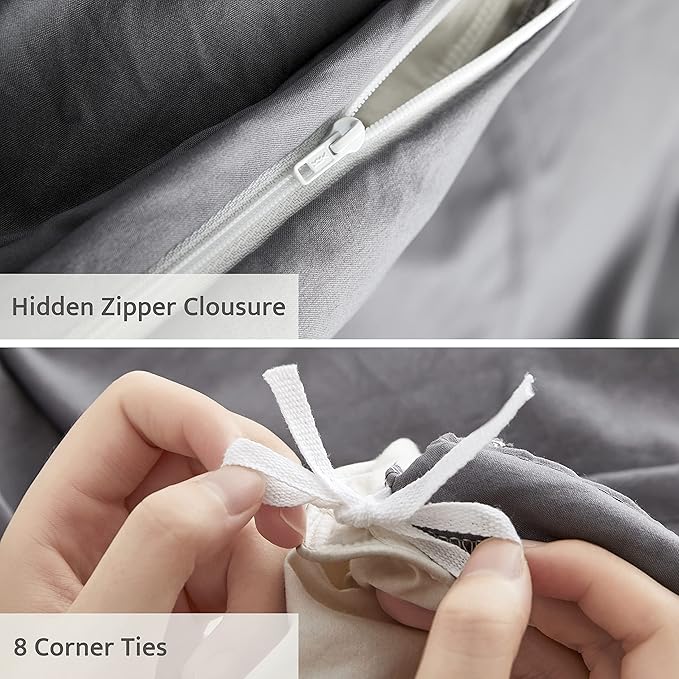 Oli Anderson Grey Duvet Cover King Size - Pleated King Duvet Cover, 3PCS Soft and Breathable Textured Bedding Set with Zipper Closure(Grey,104"x90")