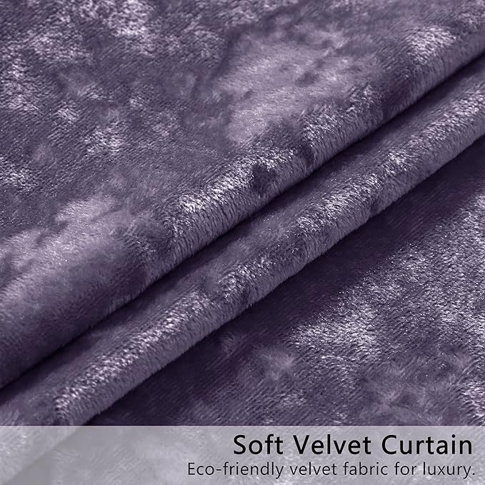SMILETIME Lilac Purple Crushed Velvet Curtains 52x84inch Rod Pocket Luxurious Thermal Insulated Soundproof Drapes Soft and Durable Light-Filtering Window Treatments for Living Room Bedroom, 2 Panels