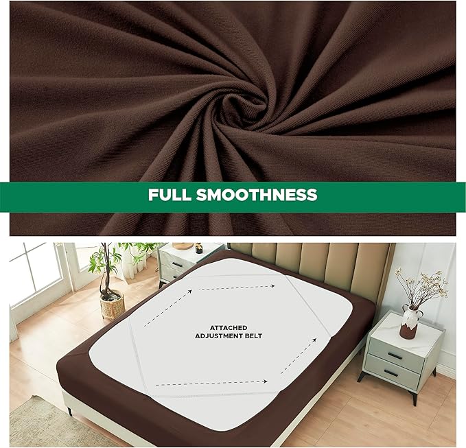 Biscaynebay Decorative Box Spring Cover King & Cal King Size, Brown Luxurious Jersey Knitting Stretchy Wrap Around 4 Sides Bed Skirt for Home/Hotels, Easy Fit Wrinkle & Fade Free Machine Washable